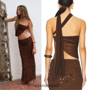 Mirror Palais Brown Deity Sheer Chiffon Scarf Top size XXS